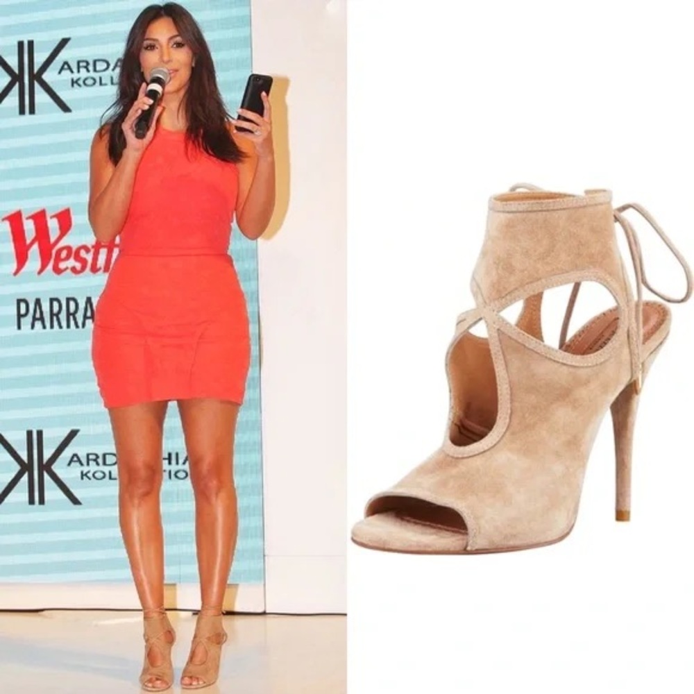 Aquazzura tan suede “Sexy Thing” cutout sandals FR 42